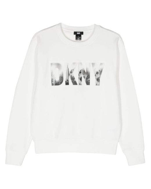 DKNY White Skyline Logo-debossed Sweatshirt
