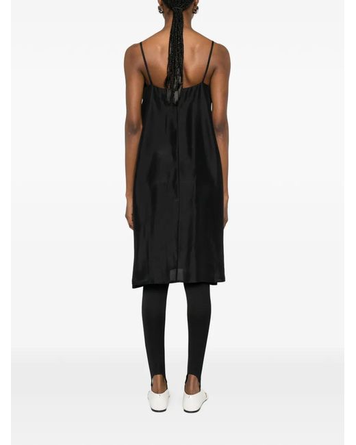 A Tentative Atelier Black Satin-Finish A-Line Dress