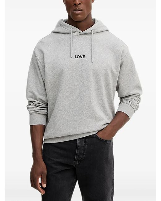 Benetton Gray Love-Print Hoodie for men