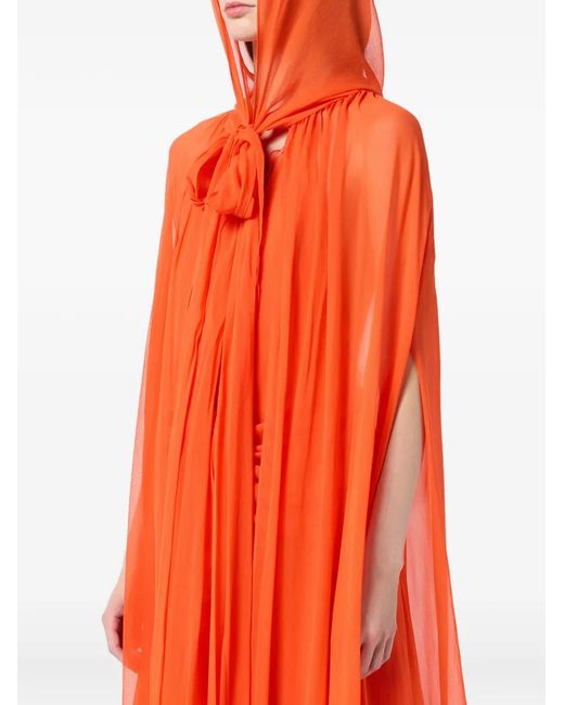 Blumarine Red Hooded Ruffled Cape