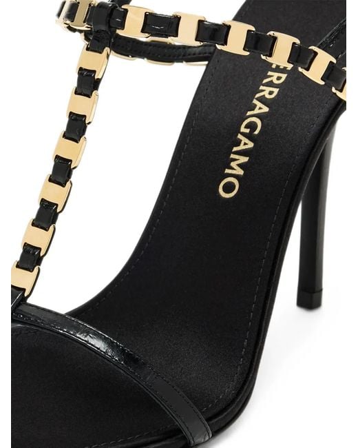 Ferragamo White Vara Chain T-Strap Sandals