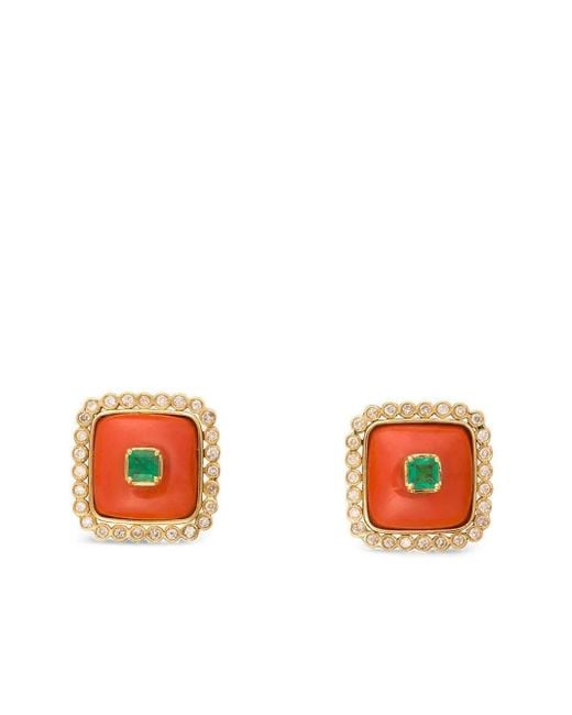 DENISE CASSOU White 18K Diamond Coral Emerald Earrings