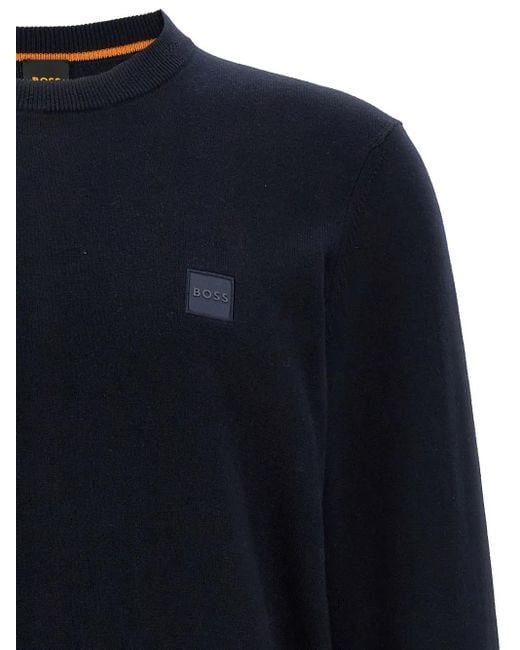 Boss Blue Logo-Patch Crew-Neck Sweater for men