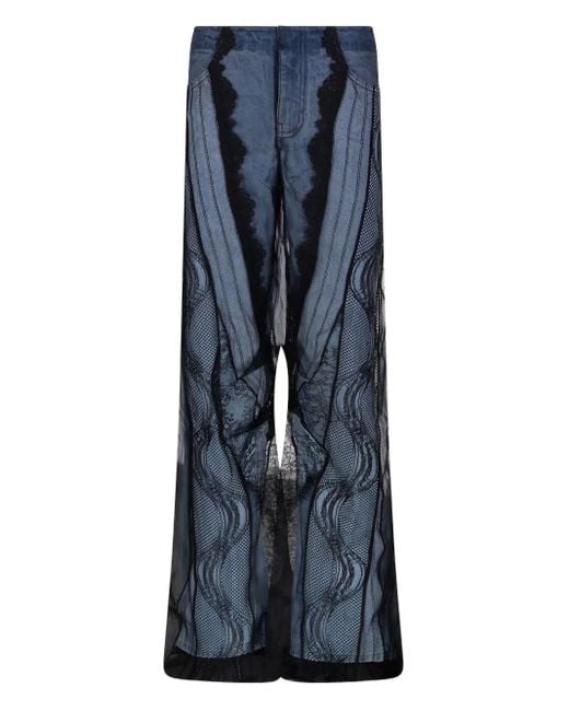 Jeans A Gamba Ampia Con Strato Semi Trasparente di Christopher Esber in Blue