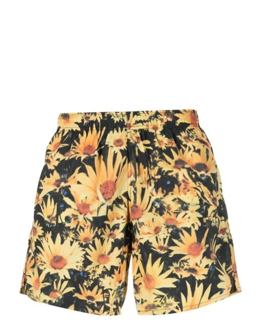 Jil Sander Yellow Sunflower-Print Swim Shorts for men