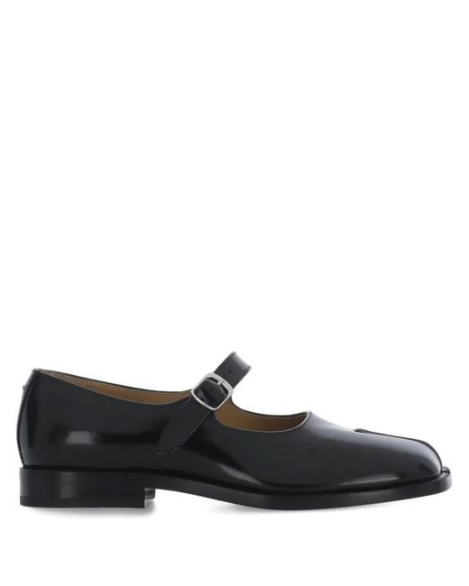 Maison Margiela Black Tabi Buckle Leather Flat Shoes