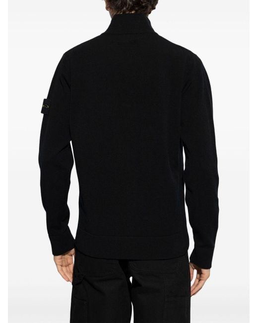 Stone Island Black Compass-Motif Wool Sweatshirt for men