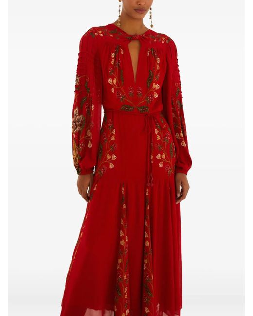 Farm Rio Maxi-Jurk Met Geborduurde Bloemen in het Red