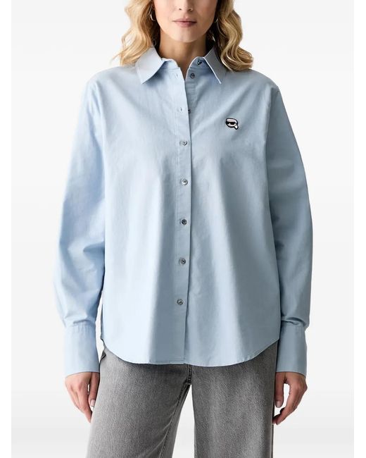 Karl Lagerfeld Blue Logo-Patch Button-Down Shirt