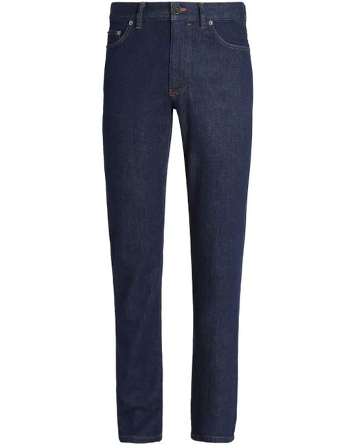 Zegna Blue Stretch-Cotton Straight-Leg Jeans for men