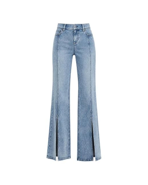 Alice + Olivia Blue Seam-Detail Slit-Hem Flared Jeans
