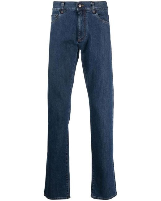 Canali Blue Logo-Patch Straight-Leg Trousers for men