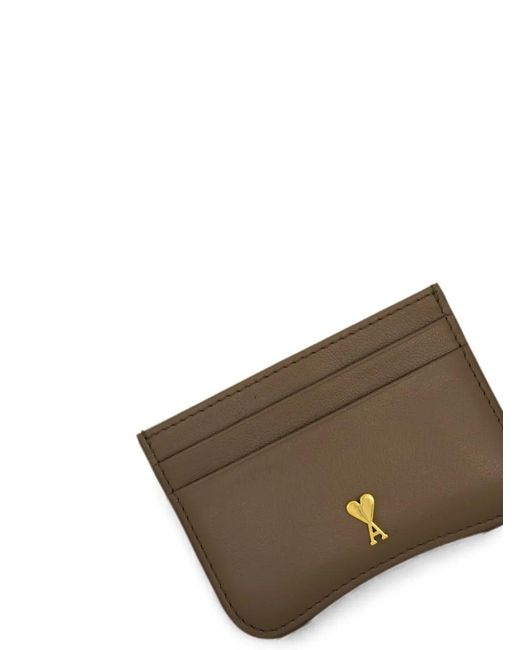 AMI Brown Paris Paris Zipped Cowhide Leather Card Holder