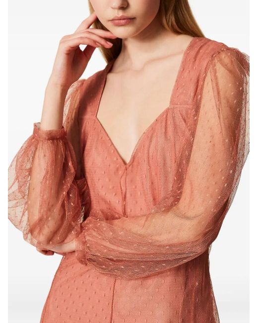 Twinset Pink Tulle Puff-Sleeve Mini Dress