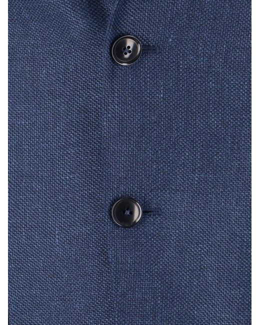 Zegna Blue Button Single-Breasted Blazer for men
