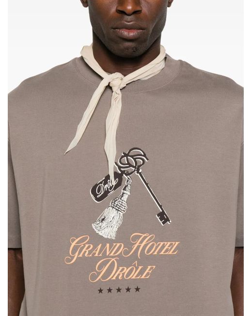 Drole de Monsieur Gray Graphic-Print T-Shirt for men