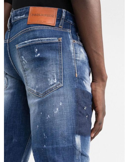 DSquared² Blue Distressed Paint Splattered Jeans for men