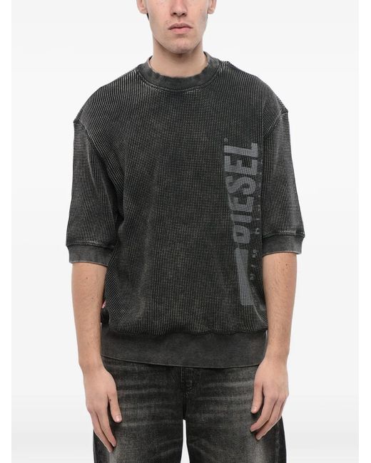 DIESEL Black Logo-Print Waffle-Knit Sweatshirt for men
