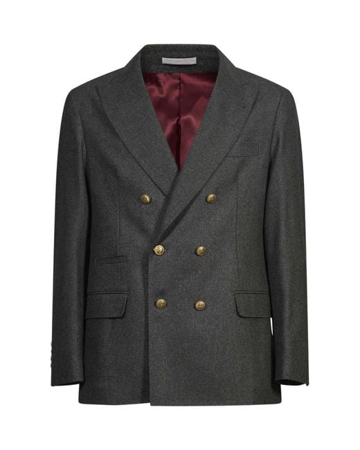 Brunello Cucinelli Black Double-Breasted Peak-Lapel Blazer for men
