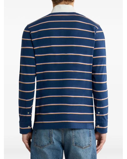 Etro Blue Striped Long-Sleeve Polo Shirt for men
