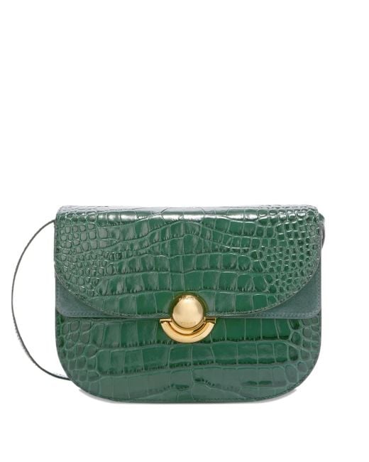 Furla Green Small Sfera Crocodile-Effect Cross Body Bag