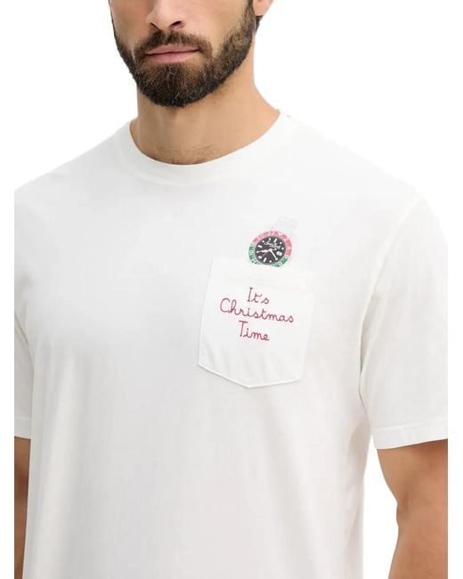 Mc2 Saint Barth White Embroidered-Pocket T-Shirt for men