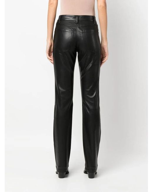 M I S B H V Black Faux-Leather Straight-Leg Trousers