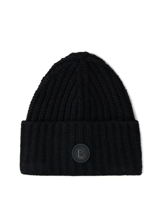 Bogner Black Kilian Ribbed Logo-Patch Beanie Hat for men