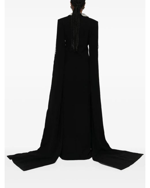 Jean Louis Sabaji Black Crystal-Embellished Tailored Maxi Dress
