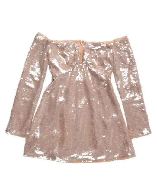 Self-Portrait Natural Sequin Off-Shoulder Mini Dress