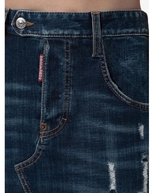 DSquared² Blue Distressed Slit Maxi Skirt