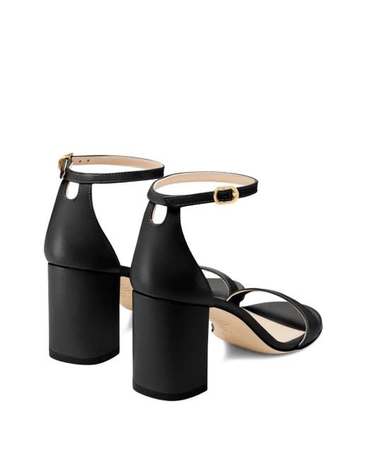 Stuart Weitzman Black Round-Toe Leather Heeled Pumps