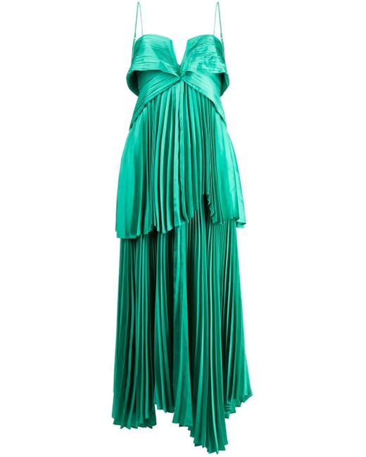 Acler Green Islington Pleated Satin Dress