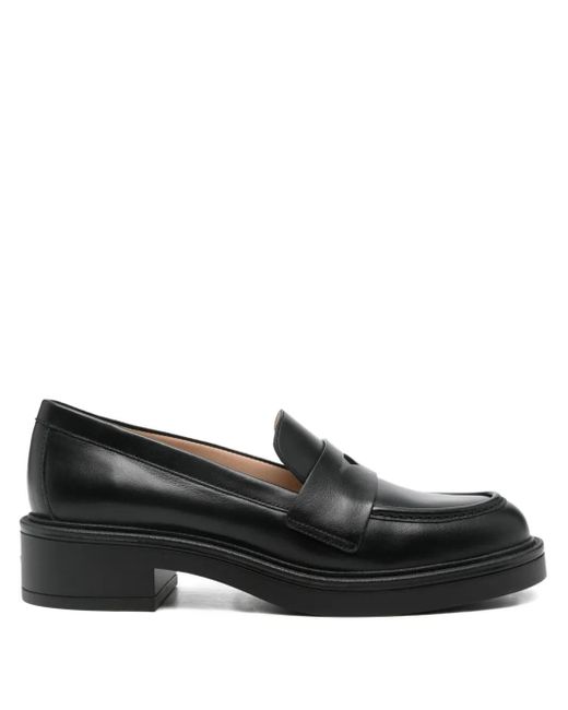 Stuart Weitzman Black Penny Leather Loafers