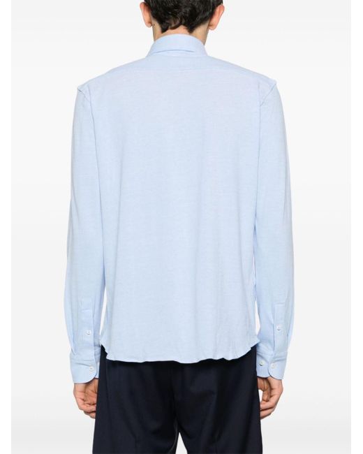 Boss Blue Spread-collar Cotton Shirt for men