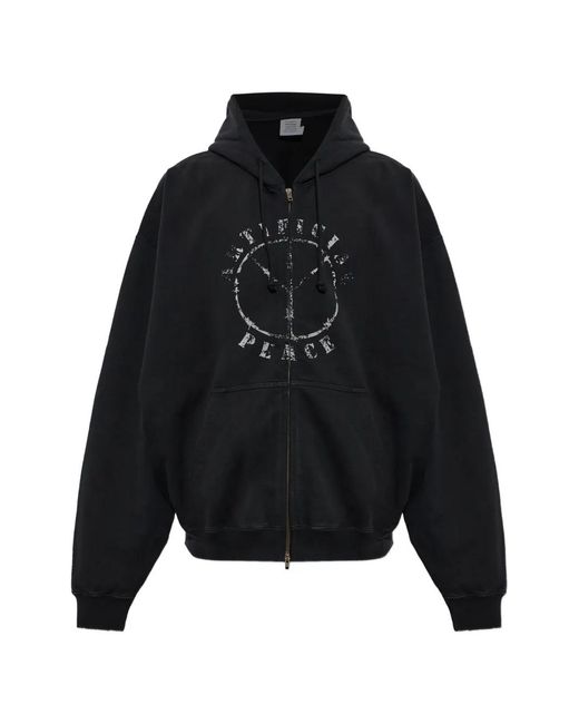 Vetements Black Graphic-Print Zip-Up Hoodie for men