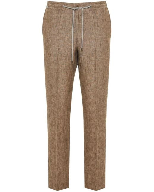 Corneliani Natural Drawstring Linen Trousers for men