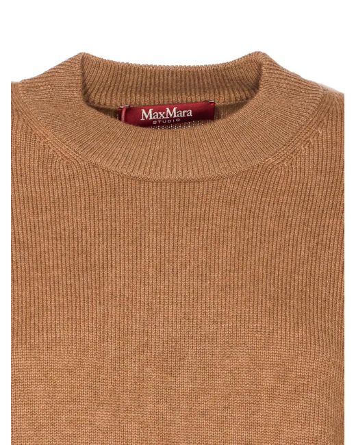 Max Mara Brown Crewneck Side-Split Sweater