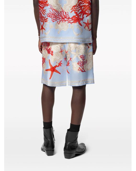 Versace White Barocco Sea-print Silk Shorts for men