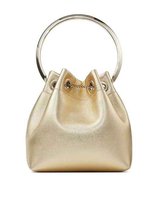 Jimmy Choo Natural Bon Bon Metallic-Finish Bucket Bag