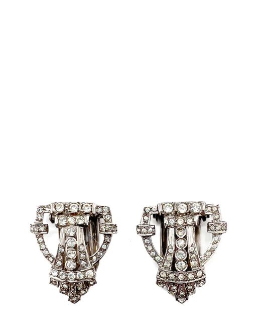 JENNIFER GIBSON JEWELLERY Metallic Vintage English Art Deco &Amp; Paste Dress Clip Pair 1930S
