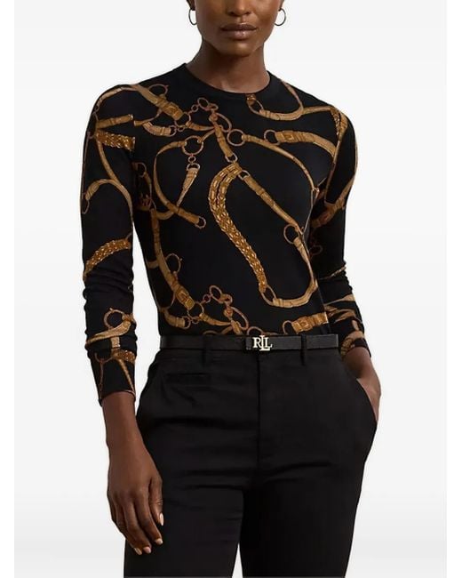 Ralph Lauren Black Belting-Print Long-Sleeve Sweater