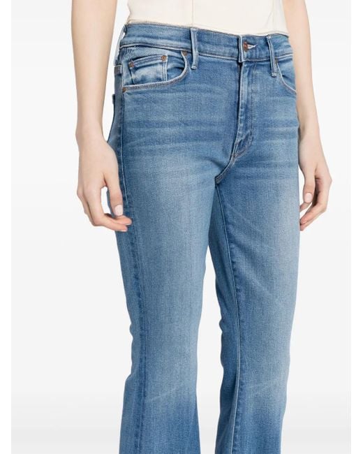 Mother Blue Whiskering Effect Mid-Rise Flared Jeans