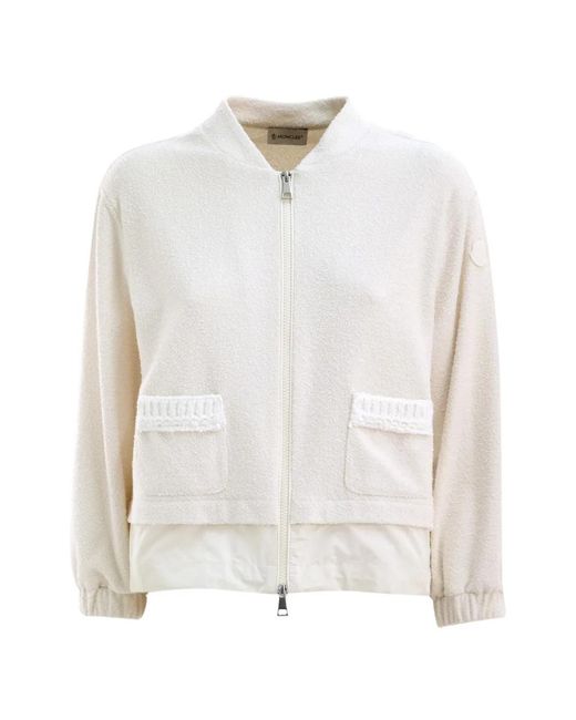 Moncler White Bouclé Zip-Up Sweater