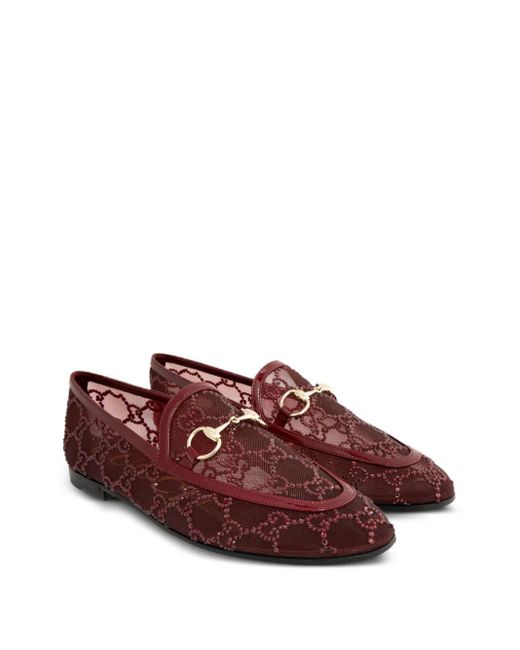 Gucci Red Crystal-Embellished Horsebit Loafers