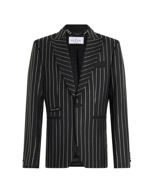Philipp Plein Black Jacquard Striped Blazer for men