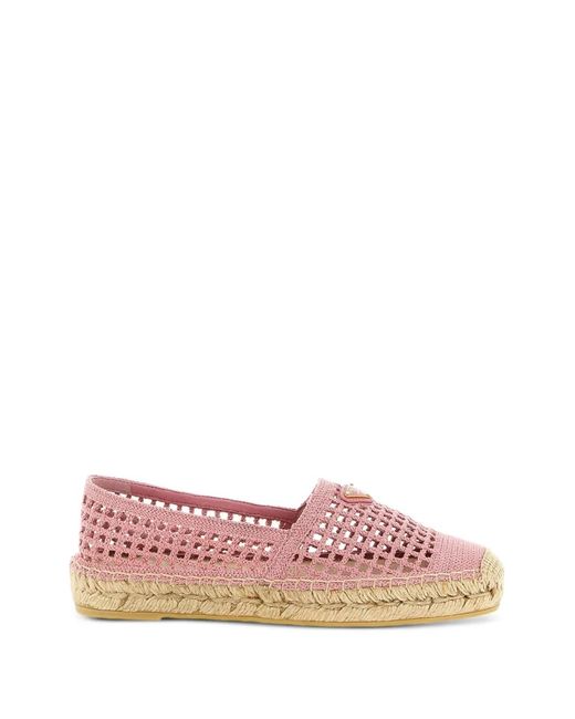 Prada Pink Crochet-Knit Logo-Plaque Espadrilles