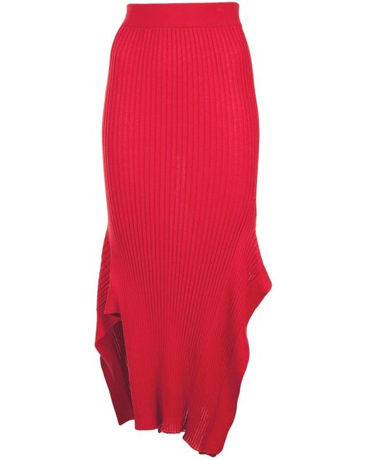 Stella McCartney Red Rib Knit Asymmetric Maxi Skirt