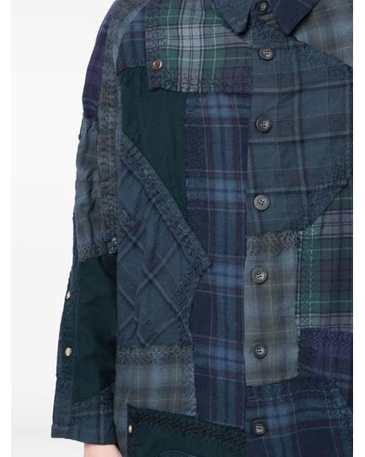 By Walid Blue Patchwork Button-Up Shirt for men