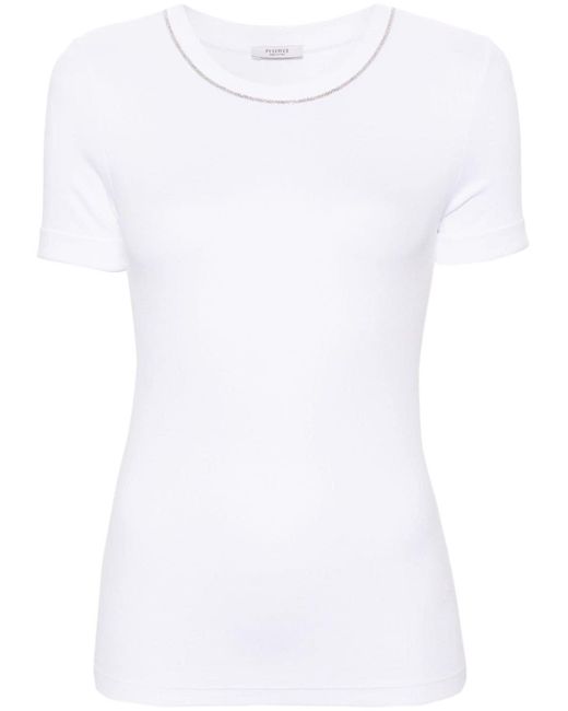 Peserico White Chain-detailed Fine-ribbed T-shirt